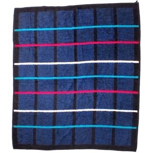 Vtg Biederlack Blue Black Grid Acrylic Throw Blanket Square‎ Teal Pink White